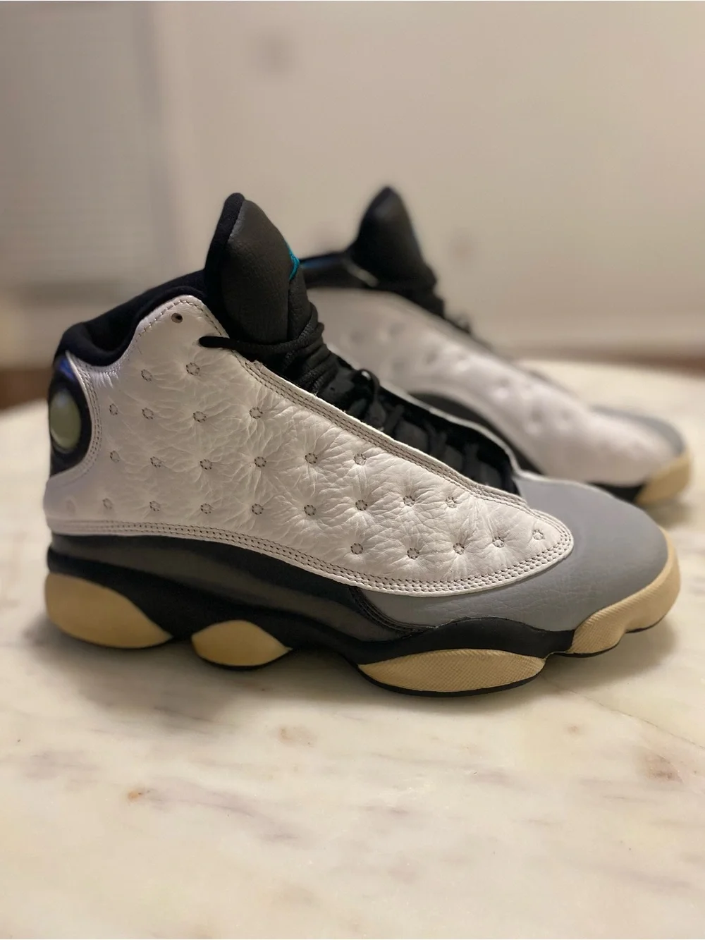Jordan Kids Basketball Sneakers - White, Gray, Black with Teal Jumpman